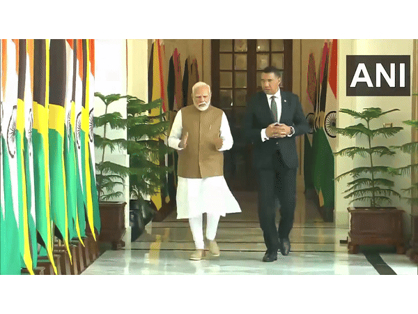 PM Modi meets Jamaican counterpart Andrew Holness at Hyderabad House in Delhi