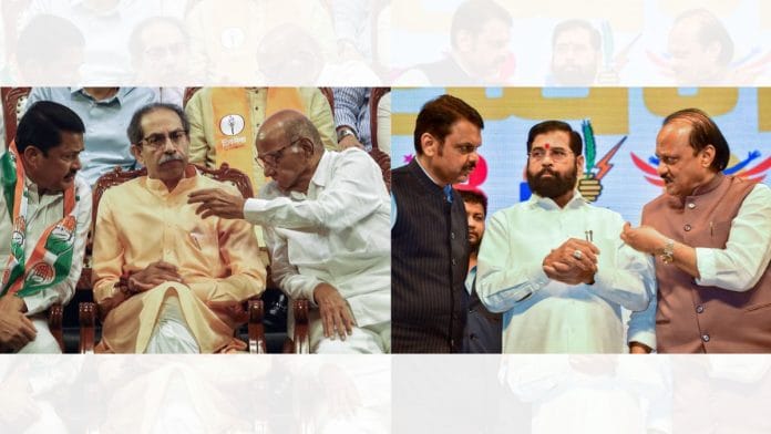 MVA leaders Nana Patole, Uddhav Thackeray and Sharad Pawar and Mahayuti leaders Devendra Fadnavis, Eknath Shinde, and Ajit Pawar. | ANI