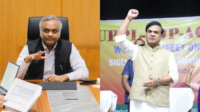 Karnataka Minister Priyank Kharge (L), Assam Chief Minister Himanta Biswa Sarma (R) | File photos via X