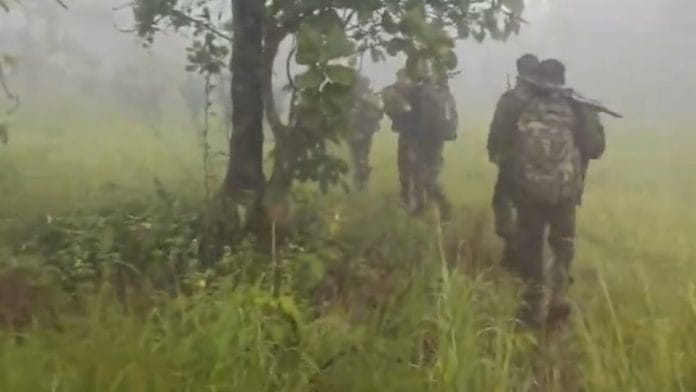 Security personnel in Abujmarh forest | Source: X/@SpNarayanpur