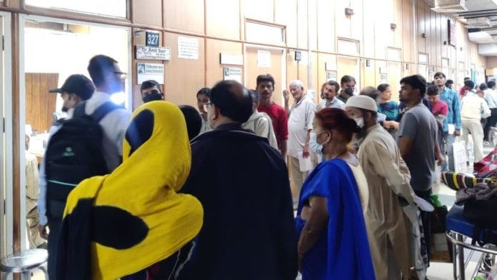 Patients queue outside a respiratory OPD at RML Hospital. | Muskan Bhatia | ThePrint