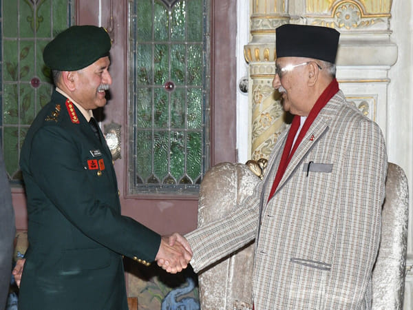 Army Chief Gen Upendra Dwivedi pays courtesy call on Nepali PM Oli and Defence Minister Rai