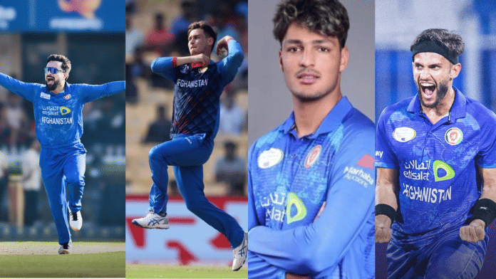 (Left to Right) Rashid Khan, Noor Ahmad, Allah Ghazanfar, Azmatullah Omarzai | X: @rashidkhan_19/@noor_ahmad_15/@a_m_g_50/@AzmatOmarzay
