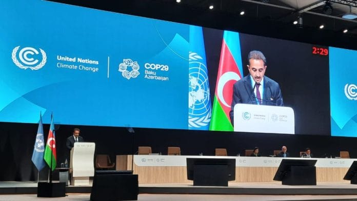 Union Minister of State for Environment, Forest and Climate Change Kirti Vardhan Singh at COP29 in Baku, Azerbaijan. | @KVSinghMPGonda/ X