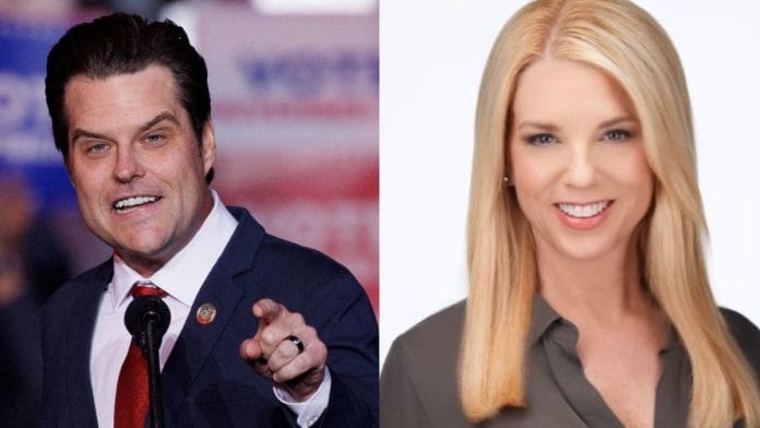 File photo of Matt Gaetz (REUTERS/Mike Blake) & Pam Bondi (X, @PamBondi)