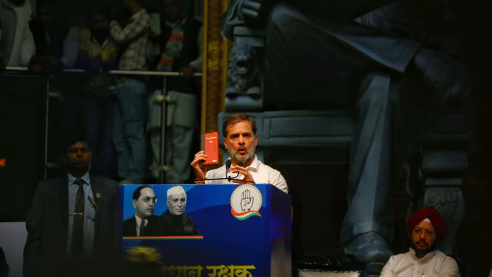 Rahul Gandhi during Samvidhan Rakshak Abhiyan (Save Constitution Campaign) event at Talkatora Stadium in Delhi, 26 November 2024 | Manisha Mondal | ThePrint