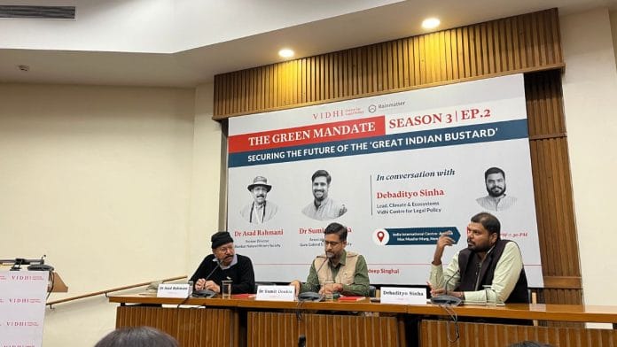 Asad Rahmani, Sumit Dookia, and Debadityo Sinha at the 'Green Mandate' talk in IIC | Photo: Antara Baruah, ThePrint