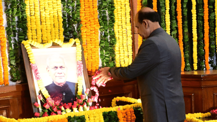 Om Birla Pays Floral Tribute to former LS speaker Rabi Ray on birth anniversary | X: @ombirlakota