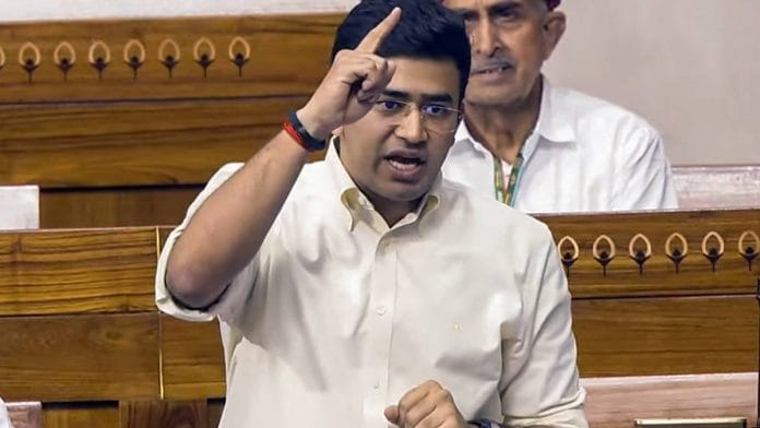 BJP MP Tejasvi Surya speaks in the Lok Sabha | Photo: ANI