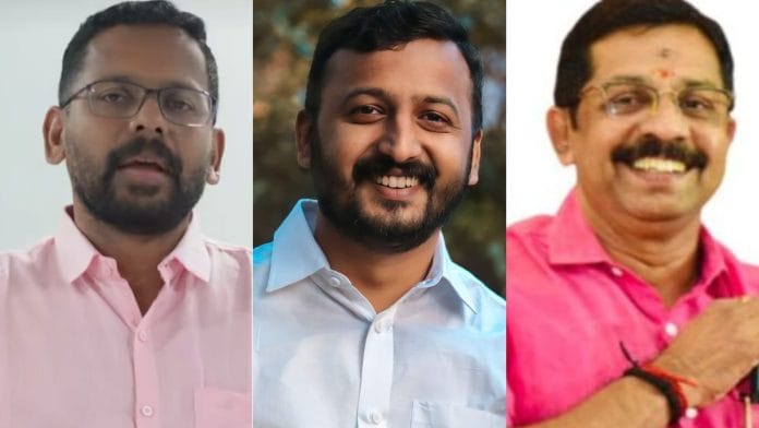 LDF-backed Independent P. Sarin, Congress candidate Rahul Mamkootathil & BJP candidate C. Krishnakumar | Instagram/dr.sarin.p, X/@VishalCINC & X/ckkbjp