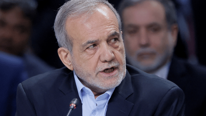 Iranian President Masoud Pezeshkian speaks during a plenary session in the outreach/BRICS Plus format at the BRICS summit in Kazan, Russia, 24 October 2024. | Maxim Shemetov | Reuters
