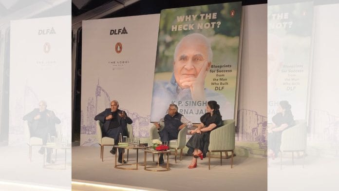 DLF Chairman Emeritus KP Singh and co-author Aparna Jain speak at the launch of their new book | TCA Sharad Raghavan | ThePrint