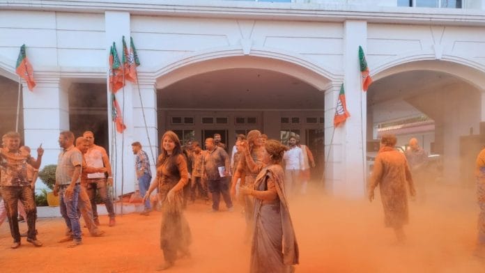 Celebrations outside BJP headquarters after bypoll victory in Assam | By special arrangement