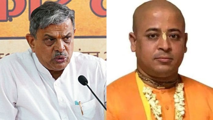 File photos of RSS general secretary Dattatreya Hosabale and Chinmoy Das, ex-ISKCON leader arrested in Bangladesh | ANI/Special arrangement