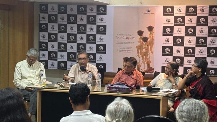 Panellists at the launch of Sekhar Bandyopadhyay and Subhransu Maitra's Four Chapters, a new translation of Tagore's 'Char Adhyay' | Photo: Deep Halder, ThePrint
