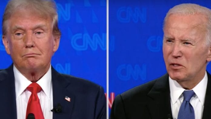Joe Biden and Donald Trump during the 2024 presidential debate | Credit: Screengrab from YouTube/CNN