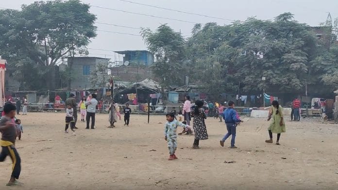 Children are playing in an open ground in Jai Hind Camp, Masoodpur | Almina Khatoon | ThePrint
