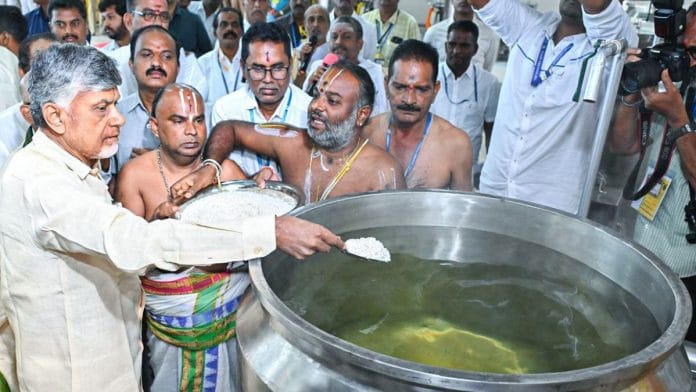 Andhra Pradesh Chief Minister N Chandrababu Naidu during the inauguration of the new centralised kitchen established by the Tirumala Tirupati Devasthanams (TTD), in Tirupati, in October | ANI