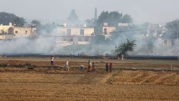 Farmers burning stubble in Punjab, which worsens Delhi air pollution