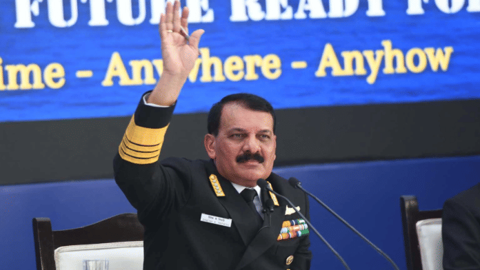 Navy Chief Admiral Dinesh K Tripathi addresses the annual Navy Day press conference in New Delhi | Praveen Jain | ThePrint