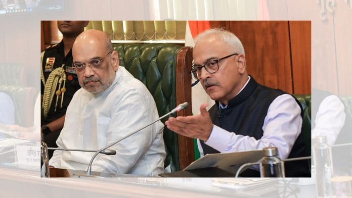 A file photo of Union Home Minister Amit Shah and Manipur Governor Ajay Kumar Bhalla at a high-level meeting in New Delhi. | ANI