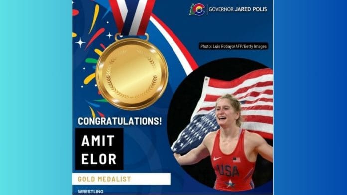 Source: Instagram of Colorado Governor Jared Polis congratulating Amit Elor’s gold medal win