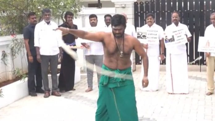 BJP Tamil Nadu chief K. Annamalai whips himself in protest | X, @PTI_News