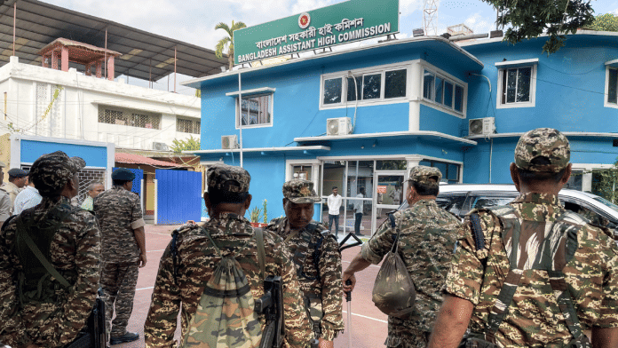 Security beefed up after protesters broke out police barricades during a protest against atrocities on minorities in Bangladesh, at the Assistant High Commission in Agartala on Monday, 02 December | ANI