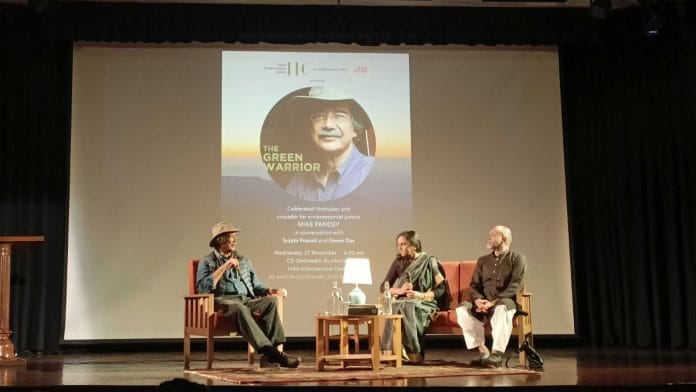 Wildlife documentary filmmaker Mike Pandey with author Sujata Prasad and actor Oroon Das at IIC