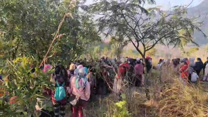 Women protesting against the deployment of the security forces in Saibol village. | By special arrangement
