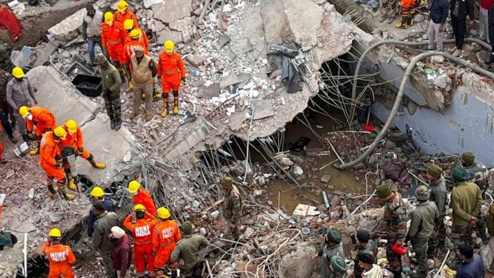 Rescue operation continues after a multi-storey building collapsed on Saturday evening, at Sohana village in Punjab's Mohali district, Sunday | PTI