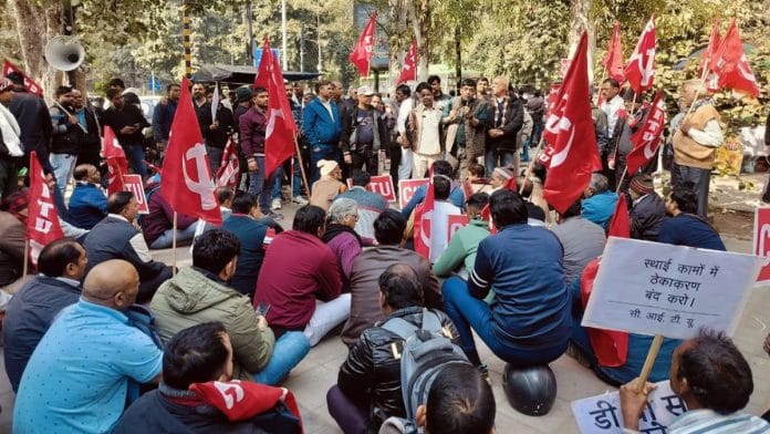 Protesters gathered near the Delhi Secretariat | Shubhangi Misra | ThePrint