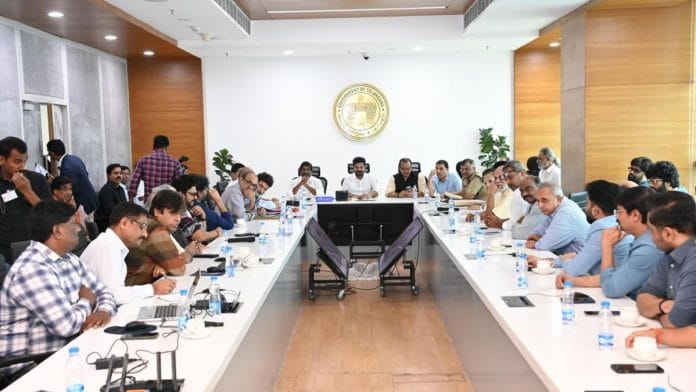 Telangana CM Revanth Reddy at a meeting with members of the Telugu film industry. | @revanth_anumula/ X