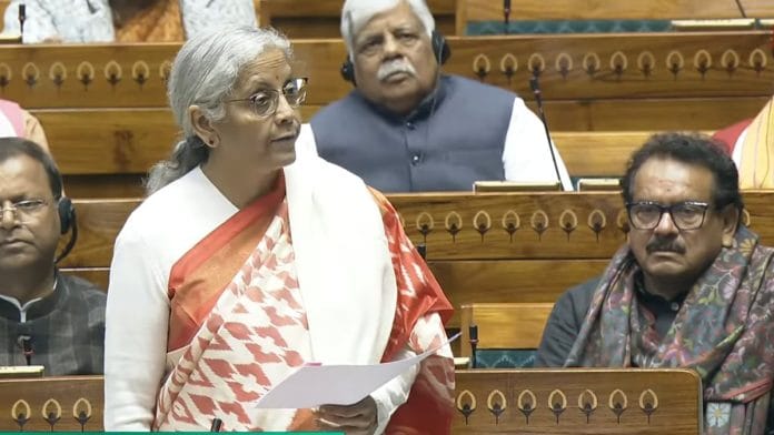 Union Finance Minister Nirmala Sitharaman addressing Lok Sabha, Tuesday | YouTube @SansadTV
