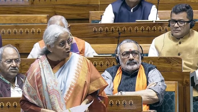 Union Finance Minister Nirmala Sitharaman in Lok Sabha, Tuesday | ANI