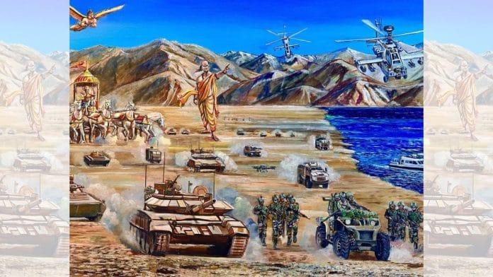 The painting titled 'Karm Kshetra', now hanging in the Army chief's office | X/@bsdhanoa