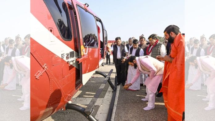 Haryana CM Nayab Singh Saini with the new Airbus H145 helicopter purchased by the state government | @NayabSainiBJP