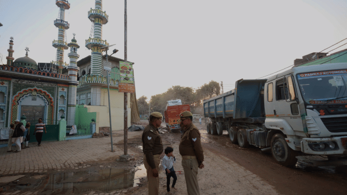 Policemen deployed at the mosque site after Fatehpur administration demolished an alleged encroached part of Noori Jama Masjid | Manisha Mondal | ThePrint