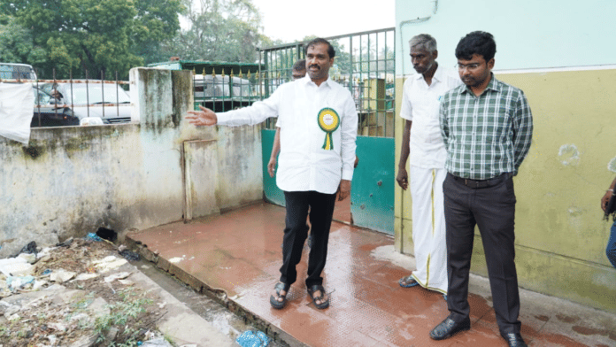 TVK leader T. Velmurugan during an inspection tour of a hospital at Tamil Nadu's Chengalpattu district | X/@VelmuruganTVK