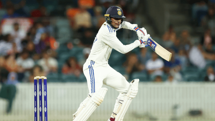 File photo of Indian batsman Shubman Gill playing a shot during the warm-up match against Prime Ministers XI's in Canberra | ANI