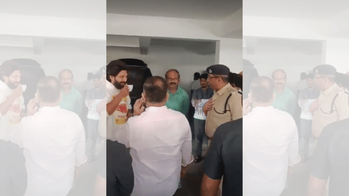 Allu Arjun at his residence in Hyderabad prior to his detention, Friday | By special arrangement