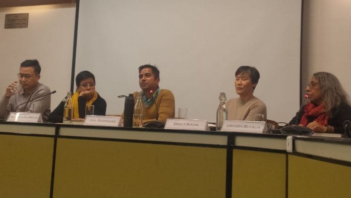 Panellists Neivikhotso Chaya, Anjuman Ara Begum, Joel Rodrigues, and Dolly Kikon, along with writer and publisher Urvashi Butalia, who moderated the discussion at the launch of Food Journeys: Stories from the Heart. | Photo: By special arrangement