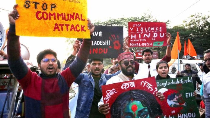 File photo of protest against attacks on Hindus in Bangladesh | Representational image | ANI
