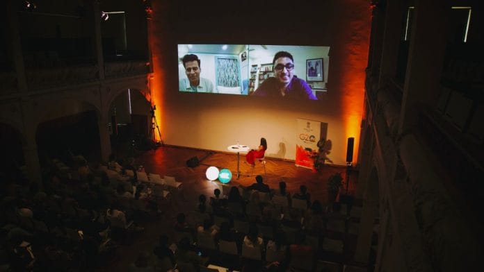 Actor Manoj Bajpayee and director Rahul V Chittella at the post-screening discussion of Gulmohar at Namaste Berlin festival held in 2023. | By Special arrangement