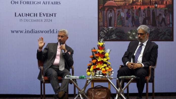 Minister of External Affairs S. Jaishankar and C. Raja Mohan at the India International Centre in New Delhi on Sunday | Suraj Singh Bisht | ThePrint
