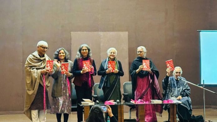 Left to right: Apoorvanand and VK Karthika, Seema Chisti, Githa Hariharan, Usha Ramanathan, Romila Thapar, join for the book launch | Vandana Menon, ThePrint