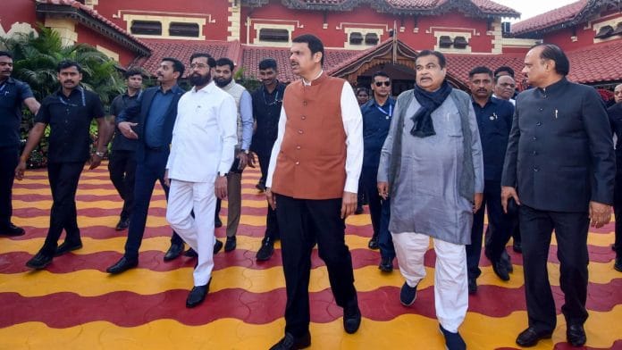 Maharashtra Chief Minister Devendra Fadnavis with Deputy Chief Ministers Eknath Shinde and Ajit Pawar and other ministers | Photo: ANI