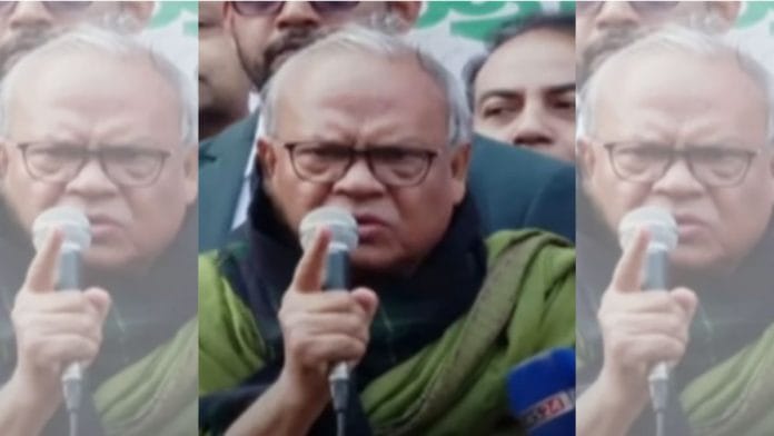 BNP joint secretary general Ruhul Kabir Rizvi speaking at a rally in Dhaka ahead of the march Wednesday | Credit: YouTube