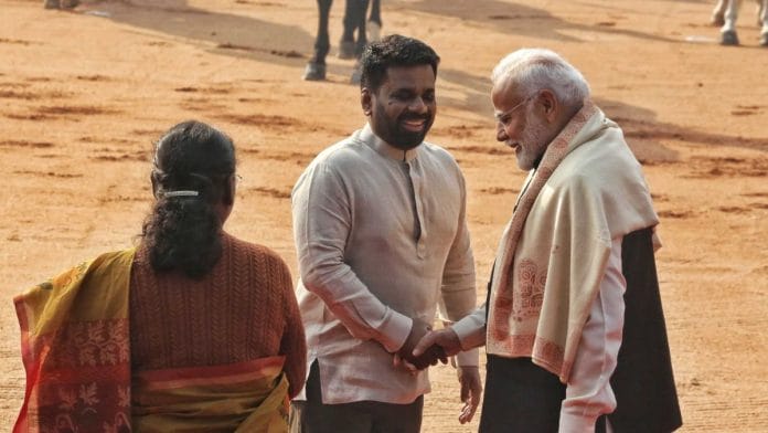 Sri Lankan President Anura Kumara Dissanayake being received by President Droupadi Murmu and Prime Minister Narendra Modi at Rashtrapati Bhavan | Praveen Jain | ThePrint
