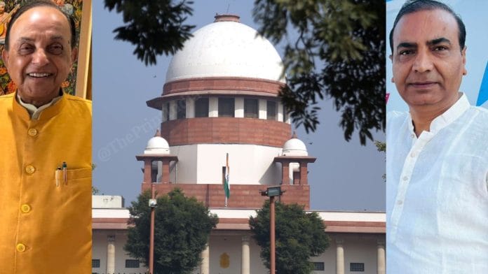 Former Union minister Subramanian Swamy, the Supreme Court building, and serial litigant Ashwini Kumar Upadhyay. | Facebook & Suraj Singh Bisht | ThePrint